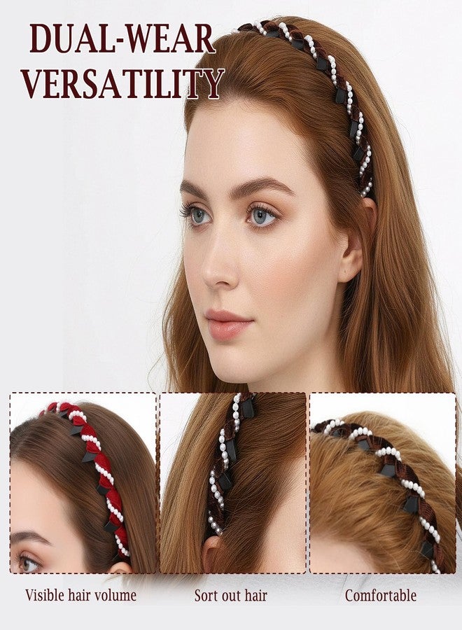 Matwsec 3 Pack Vintage High Cranium Headband Artificial Pearl Hair Band, Retro High Skull Pearl Headband Korean Hairbands with Comb Teeth, Anti-Slip Hair Comb Hoop Head Wear for Women Girls Accessories Gifts - Image 3